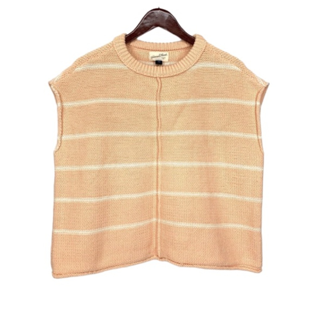 Universal Thread Loose Boxy Fit Coral White Stripe Sleeveless Crewneck Sweater